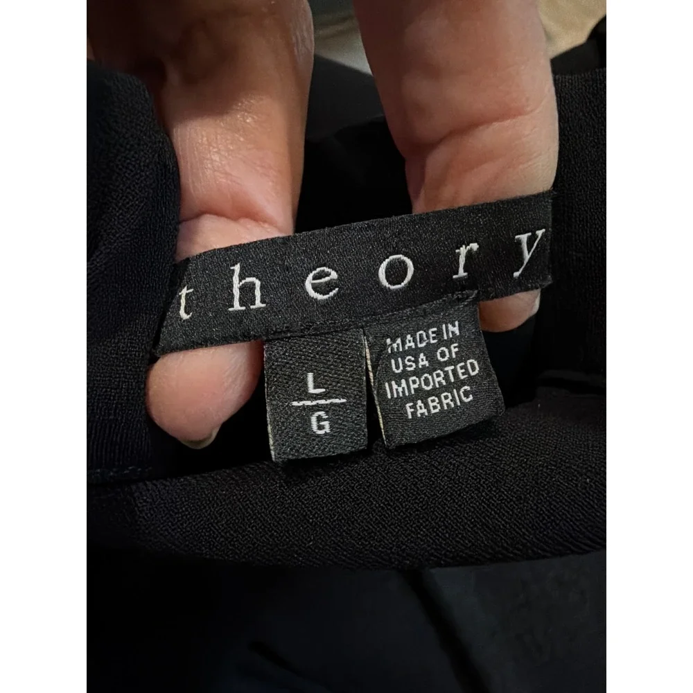 Theory Thorene Admiral Crepe Tapered Dress Pants Black Elastic Waist Size L